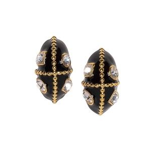KENNETH JAY LANE, BLACK ENAMEL CLIP EARRING WITH C